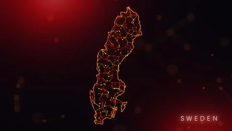 Abstract Sweden Map Digital Network Background With Red And Orange Plexus Dot Stock Illustration