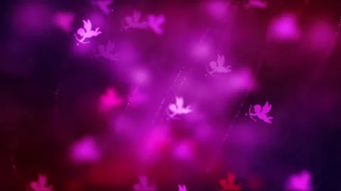 Abstract Sweet Motion Red Shiny Blurry Sharp Flying Cupids Shape Confetti Bokeh Video stock 154979112