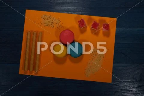 Abstract sweets on yellow and blue background Stock Photos