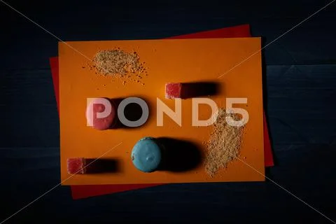 Abstract sweets on yellow and blue background Stock Photos