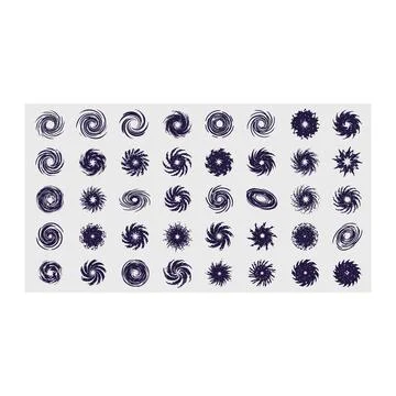 Abstract swirl circles set: dynamic dark blue graphic elements Stock Illustration