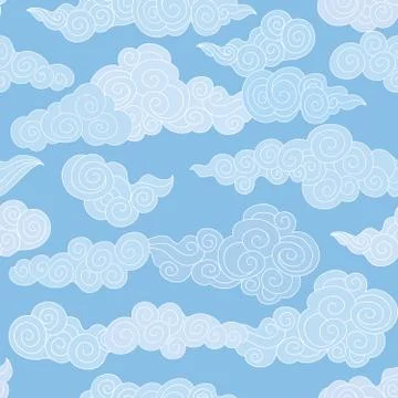 Abstract swirl cloud seamless pattern. Blue sky background Stock Illustration