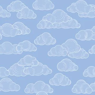 Abstract swirl cloud seamless pattern. Blue sky background Stock Illustration