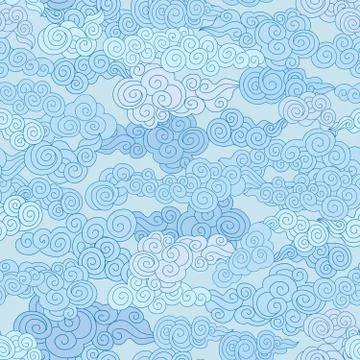 Abstract swirl cloud seamless pattern. Blue sky background Stock Illustration