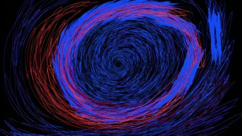 Abstract swirling blue and red spiral vortex on black background, digital s.. Stock Footage 342046231