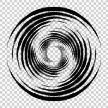 Abstract swirling circular pattern composed of black dots creating a vortex.. Stock Illustration