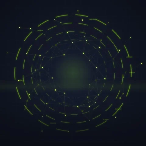 Abstract swirling digital network with glowing nodes and lines on dark back.. Stock Footage 348230361