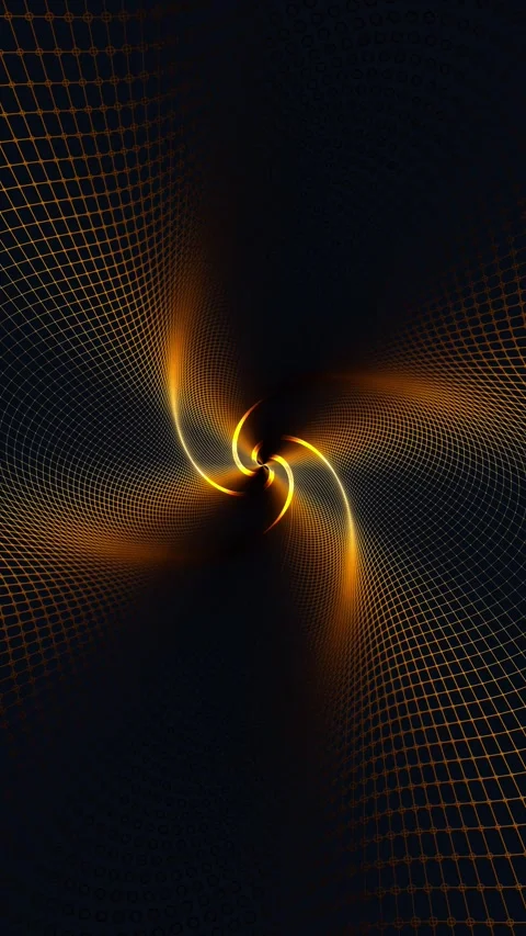 Abstract swirling golden grid vortex on black background Stock Footage 340880107