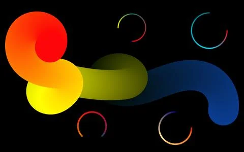 Abstract swirling gradient tube shape with floating colorful rings on solid.. 스톡 일러스트