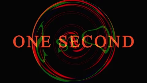 Abstract swirling light circles with text ONE SECOND in dark background mot.. Video stock 344035435