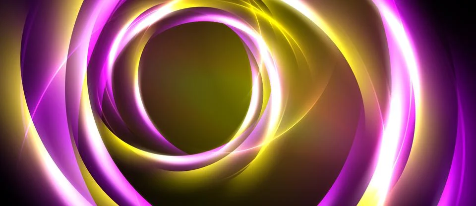 Abstract swirling lights create circular patterns. Vivid magenta, yellow hues イラスト素材