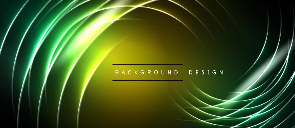 Abstract swirling lines create luminous effect. Green, yellow hues dominate.. Stock Illustration