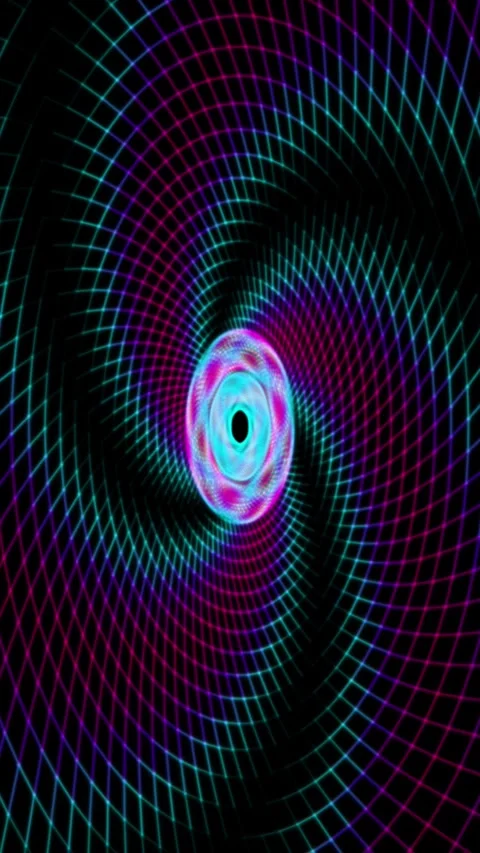 Abstract swirling neon grid vortex in deep space, futuristic motion concept Stock Footage 340564091