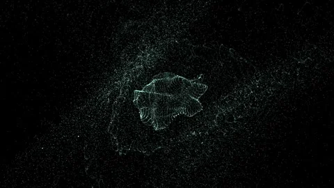 Abstract swirling pattern of white and greenish-blue dots and lines on black Video stock 328218657