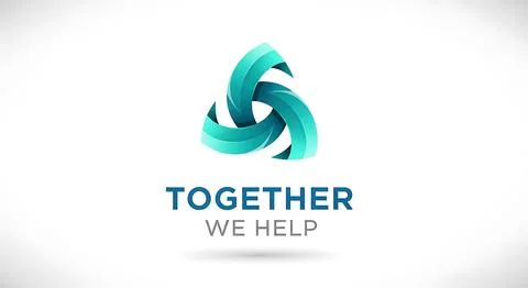 Abstract swirling teal triangle design with text together we help inspiring.. Ilustração Stock