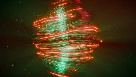 Abstract swirling vortex of glowing neon light strands in deep space with stars Stock Footage 324797672