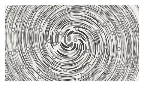 Abstract swirling vortex pattern with linear motion lines and floating circ.. Stock Illustration