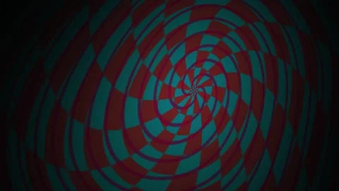 Abstract Swirling Vortex of Red and Teal Checkered Pattern. Stock Footage 334515074