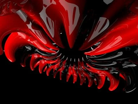 Abstract swirly atomic shape on black background. 3D Stock Illustration