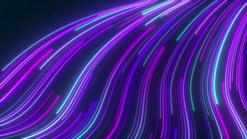 Abstract swirly lines with glowing points, Neon Wave Pattern Stock Footage 343725423
