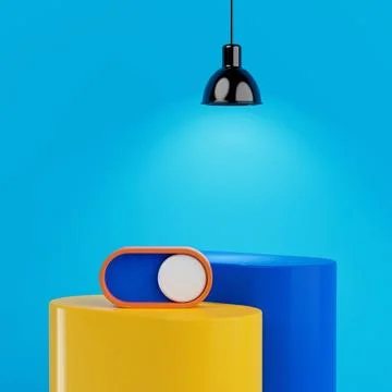 Abstract Switch On Slider Button with Ceiling Lamp over Product Display Sta.. Illustrazione stock