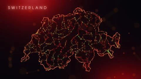 Abstract Switzerland Map Digital Network Background With Red And Orange Ple.. Illustrazione stock