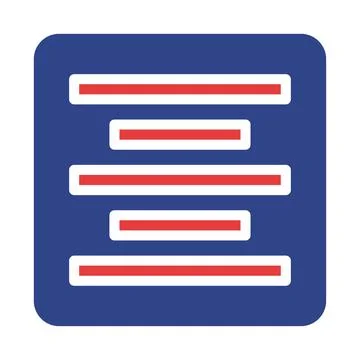Abstract symbol representing text alignment, centered within blue square shap Stock Illustration