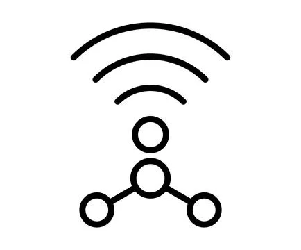 Abstract Symbol of Wireless Connectivity with Nodes and Waves Design Stockillustratie
