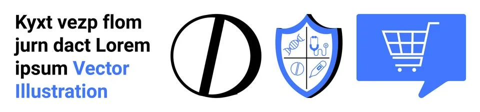 Abstract Symbols Featuring Security Shield, Shopping Cart, and Circular Dia.. Stock Illustration
