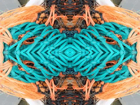 Abstract symmetric pattern of fishnet and fishing lines Foto stock