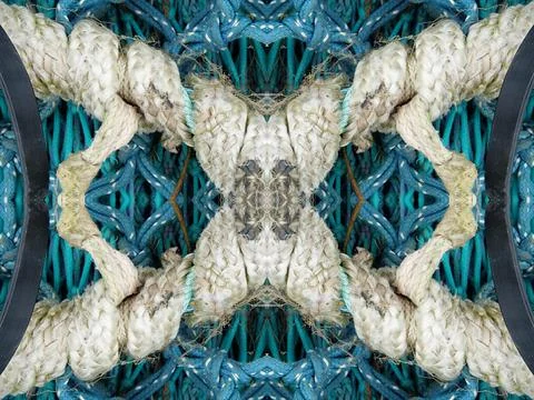 Abstract symmetric pattern of fishnet and fishing lines Stockfoto's