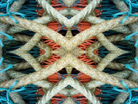 Abstract symmetric pattern of fishnet and fishing lines Foto stock