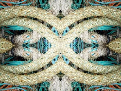 Abstract symmetric pattern of fishnet and fishing lines Foto stock