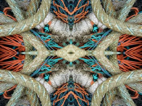 Abstract symmetric pattern of fishnet and fishing lines Stockfoto's