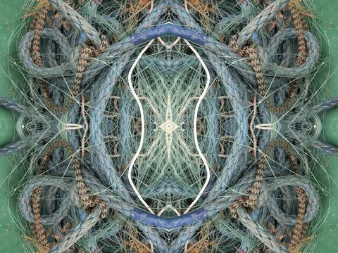 Abstract symmetric pattern of fishnet and fishing lines Foto stock