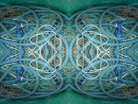 Abstract symmetric pattern of fishnet and fishing lines Foto stock