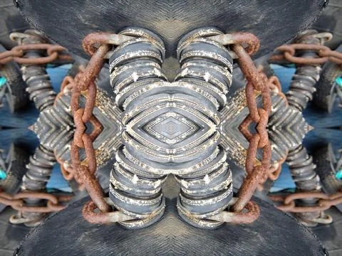 Abstract symmetric pattern of fishnet and fishing lines Foto stock