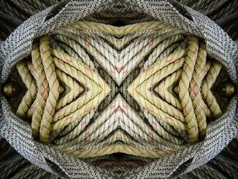 Abstract symmetric pattern of fishnet and fishing lines Foto stock