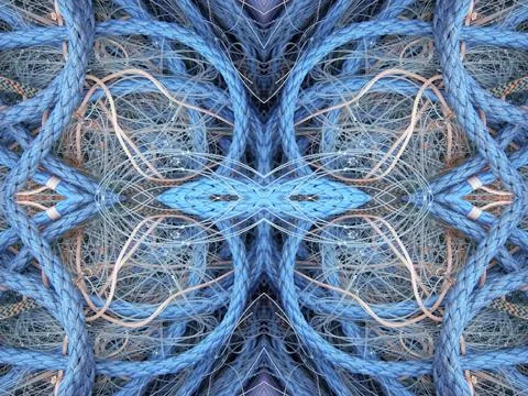 Abstract symmetric pattern of fishnet and fishing lines Foto stock