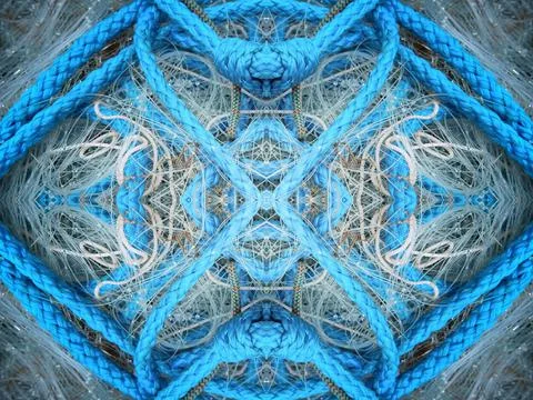 Abstract symmetric pattern of fishnet and fishing lines Foto stock