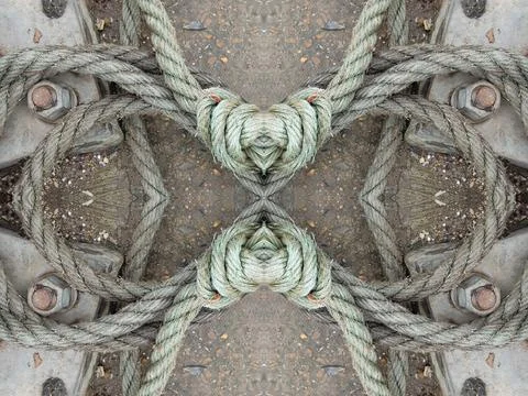 Abstract symmetric pattern of fishnet and fishing lines Foto stock