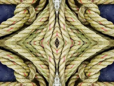 Abstract symmetric pattern of fishnet and fishing lines Foto stock