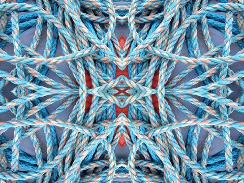 Abstract symmetric pattern of fishnet and fishing lines Foto stock