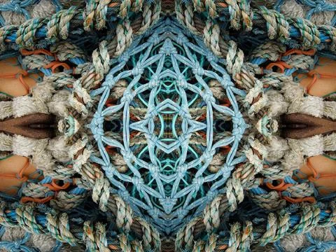 Abstract symmetric pattern of fishnet and fishing lines Foto stock