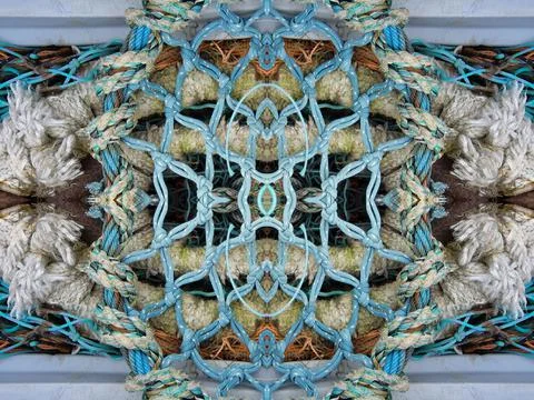 Abstract symmetric pattern of fishnet and fishing lines Foto stock