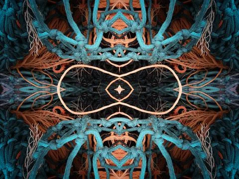 Abstract symmetric pattern of fishnet and fishing lines Foto stock