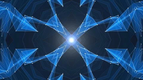 Abstract symmetrical BLUE polygon shape net shiny cloud animation background new 库存影片 90691591