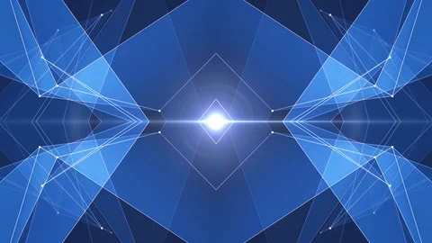 Abstract symmetrical BLUE polygon shape net shiny cloud animation background new Video stock 90695295