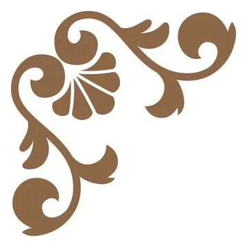 An abstract, symmetrical corner pattern with swirls, gold, in a vintage baroque Stockillustratie