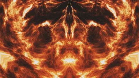 Abstract symmetrical fire flames glowing dark background 库存插图